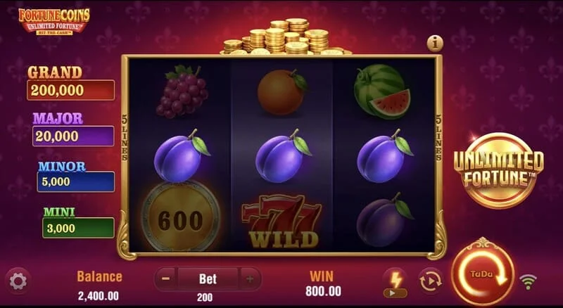 Fortune Coins Unlimited Fortune - rrjeta bazë 3 me 3 me simbole frutash
